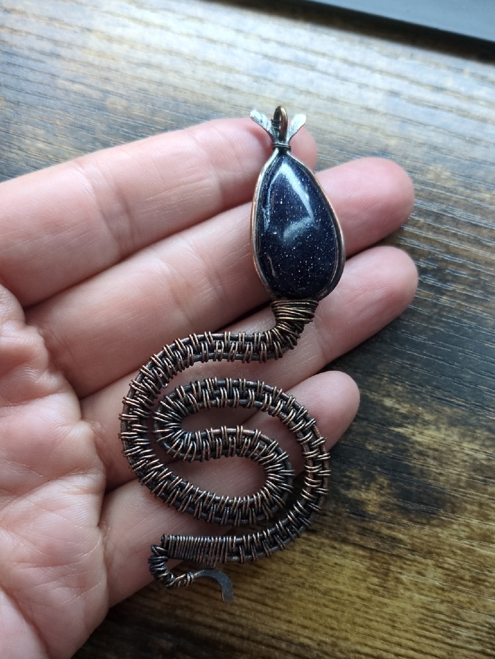Copper Wire Snake- blue Sunstone